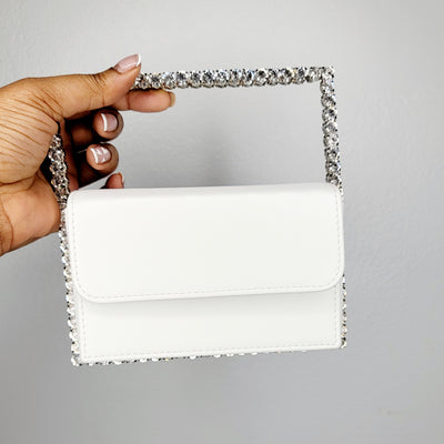 Rectangle Stone Handle Clutch- White